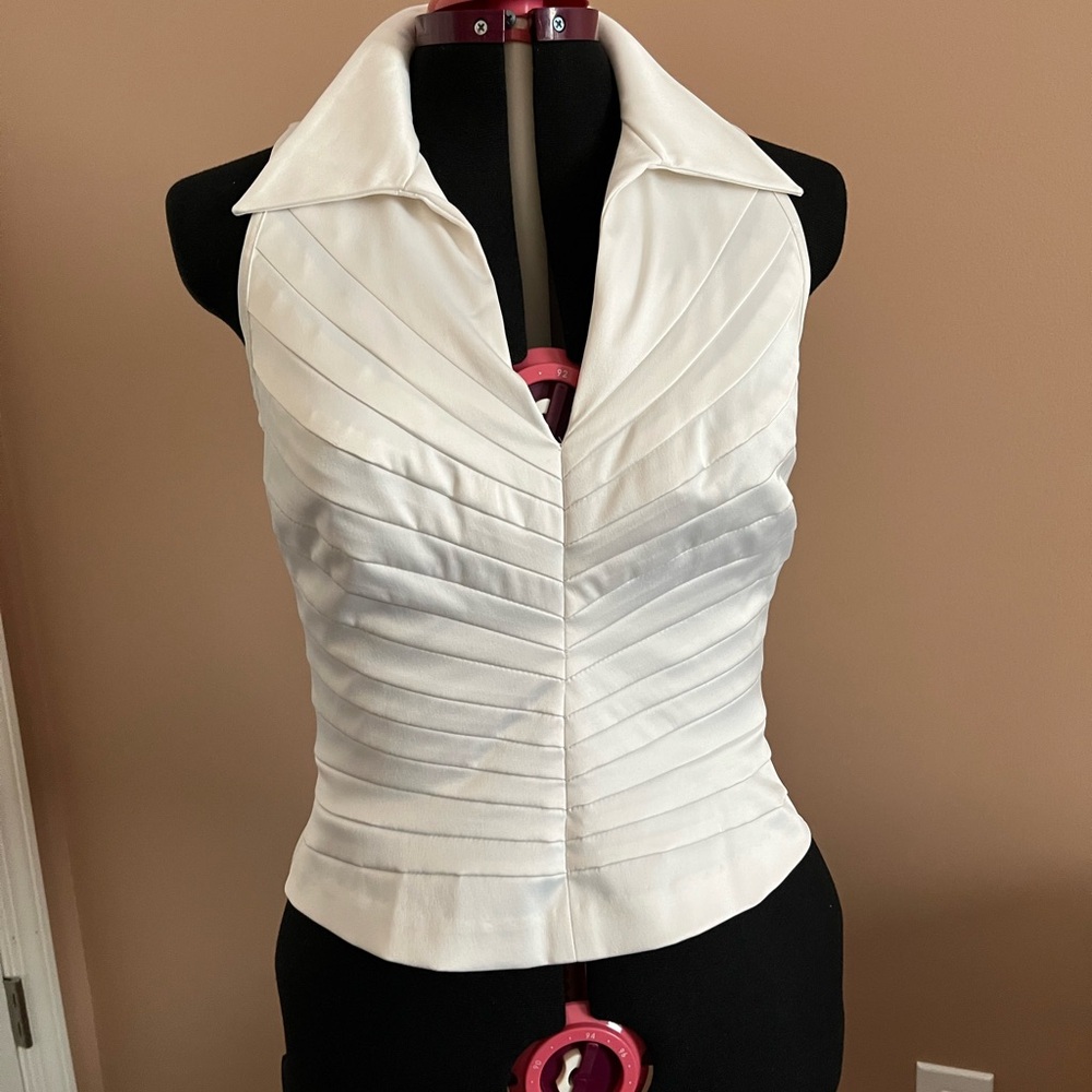 JS Collections White Sleeveless Fitted Top